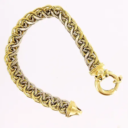 Armband, 18,5cm, bredd 9mm, vit/gulguld, 18K. Vikt: 27,3 g