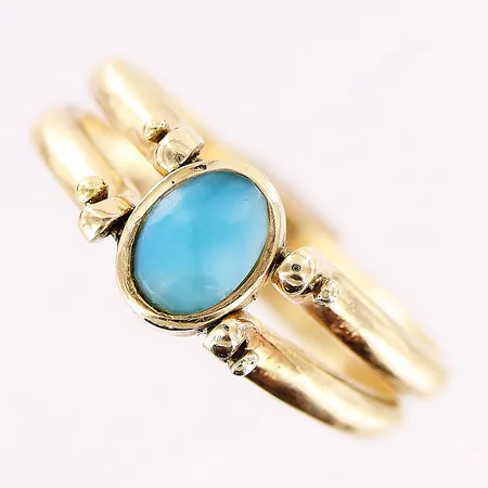 Ring, blå/svart, stl 18¼, vändbara skenor, bredd 4-7,5mm, 14K Vikt: 4,9 g