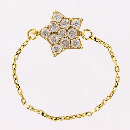 Ring, kedjemodell, vita stenar, stjärna, stl 18¼, bredd 0,5-9mm, 18K Vikt: 0,9 g