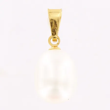 Hänge, odlad sötvattenspärla 9x12mm, längd 21mm, bredd 9mm, 18K, bruttovikt 1,6gram Vikt: 1,6 g