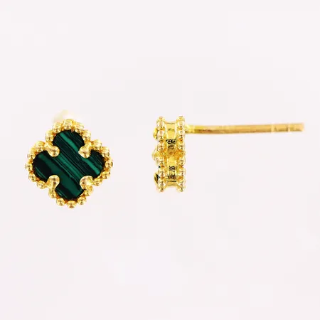 Ett par örhängen, Malakit, 7,5x7,5mm, stoppar saknas, OBS! Ej märkesdesign, 18K Vikt: 1,2 g