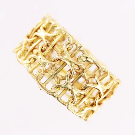 Ring, X-länk med stav, stl 17, bredd 11mm, skevheter, vassa detaljer, 18K Vikt: 4,1 g