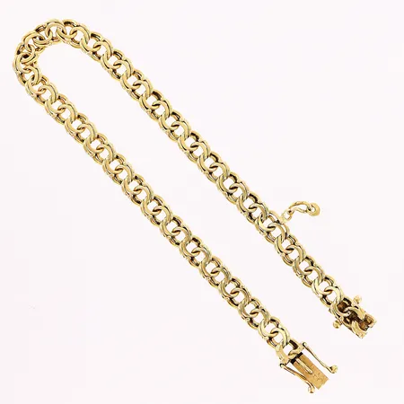 Armband Bismarck, 19,5cm, bredd 5mm, berlock defekt, en länkbit skev, 18K Vikt: 11,6 g