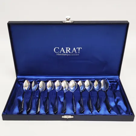 11 Teskedar, modell: Chippendale, längd: 120mm, GAB, något missfärgade, silver 830/1000, etui medföljer Vikt: 155,9 g