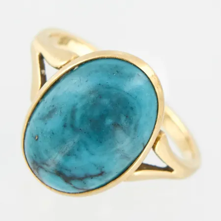 Ring med turkos sten, stl 16¼, bredd 15mm, 18K Vikt: 3,8 g