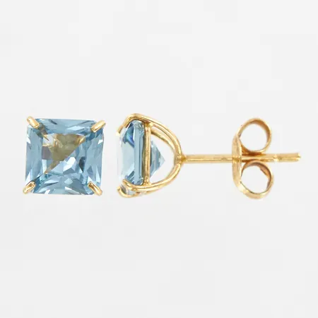 Ett par örhängen med blå stenar, 6x6mm, 18K Vikt: 1,2 g