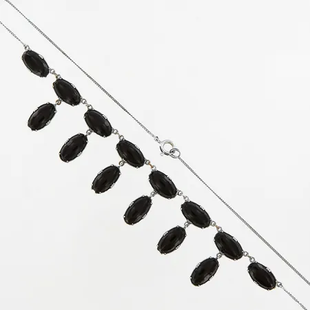 Sorgesmycke, collier med svarta stenar, 41,5cm, vitmetall,  Vikt: 0 g