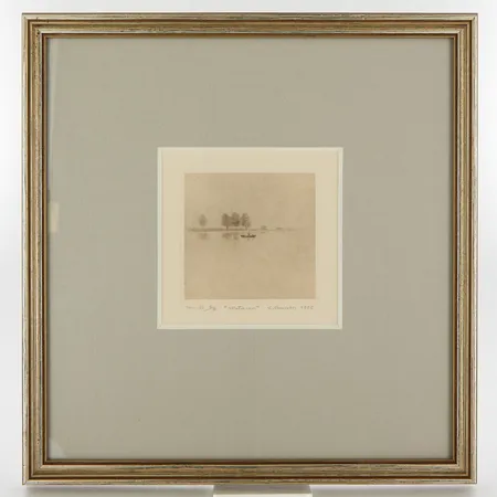 Tavla, torrnålsgravyr, Gunnar Norrman, signerad G.Norrman 1995, numreread 8/8, bildmått ca 9x9cm, rammått ca 24,5cm