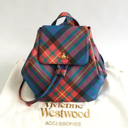 Ryggsäck, Vivianne Westwood, Derby Tartan Backpack, ca 27x21x13cm, konstläder, fint skick utan synligt bruksslitage, dustbag 