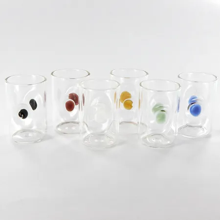 Sex shotglas, "La murrina", Murano, Höjd: 6cm,  Skickas med paket.