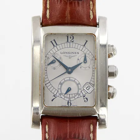Herrur Longines Dolce Vita, quartz, stål, ca 23x41mm, serienr: 29723505, läderarmband, repig, inga tillbehör