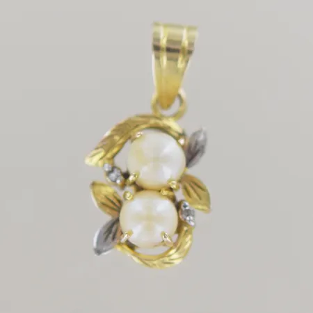 Hänge med 2 saltvattenpärlor, 2 diamanter 0,01ct st, B 15 mm, vitguld/rödguld 14k  Vikt: 2,4 g