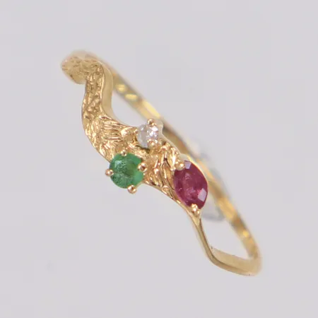 Ring med åttkantslipad diamant ca 0,01ct, smaragd och safir, stl 16, 18K Vikt: 0,9 g