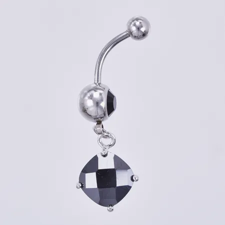 Piercingsmycke med svarta stenar, längd: ca 4cm, bredd: ca 1-12mm, rostfritt stål