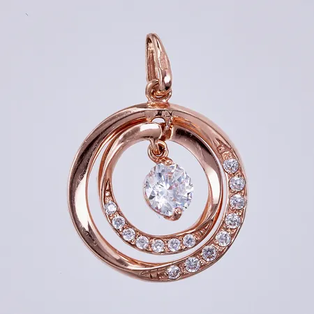 Hänge med vita stenar, längd: ca 2cm, Ø ca 15mm, rödguld, 14K  Vikt: 1,2 g