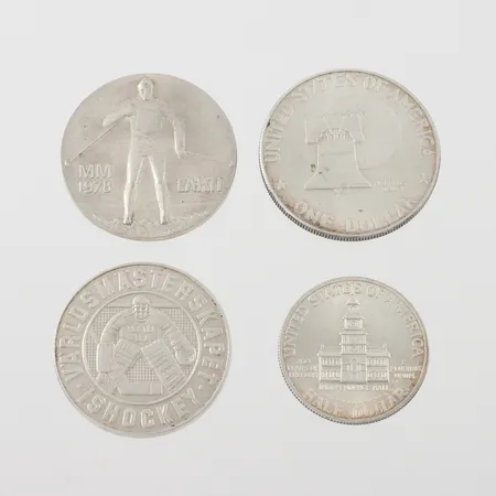 Mynt 4 st, Silver. Vikt: 89 g