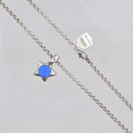 Kedja ärtlänk, 43cm, Scoop, hänge med blå sten, Ø 18mm, silver Vikt: 15,5 g