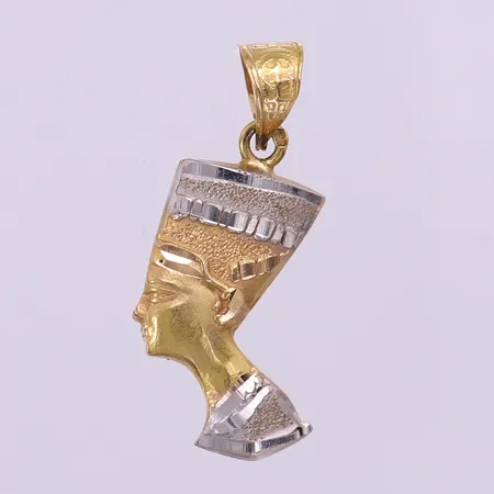Hänge Nefertiti tvåfärgad med matterad dekor, ca 32x11,5mm inkl ögla, ostämplad. 18K Vikt: 2,8 g
