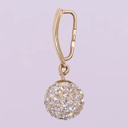 Udda örhänge med vita stenar, längd 28,5mm, bredd 3,0-10,3mm,14K Vikt: 1,5 g