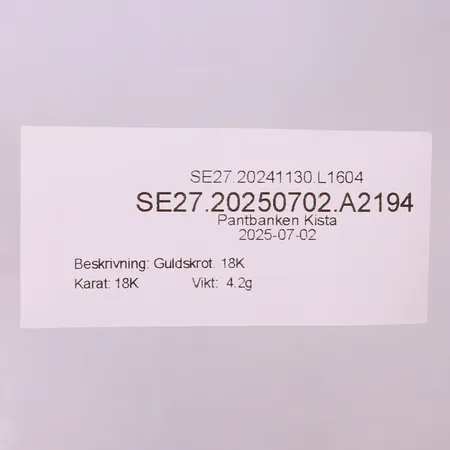 Guldskrot. 18K  Vikt: 4,2 g