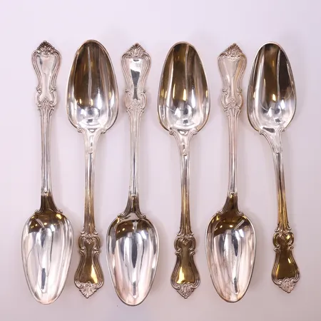 6 Skedar, modell Olga, längd 24cm. 830/1000 Silver  Vikt: 411,2 g