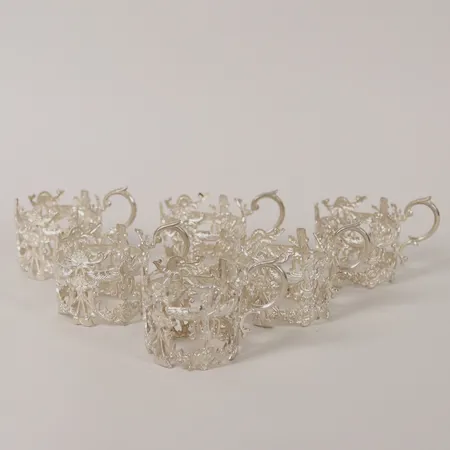 6 Glashållare, Persien, ej stämplade, höjd ca 5,8cm, Ø 6,2cm, silver Vikt: 567 g