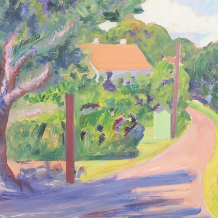 Tavla, Tor Bjurström, olja på pannå, hus i landskap, signerad, ca 60x73cm, Utställd Konsthallen Göteborg 1967, mindre ytsmuts. Specialfrakt, kontakta pantbankskontoret för mer information.