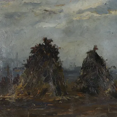 Tavla, Ferenc Várdeák, olja på pannå, signerad, höhässjor, ca 30x40 cm, ytskada vid högra nedre hörn, ytsmuts/fläckar.
