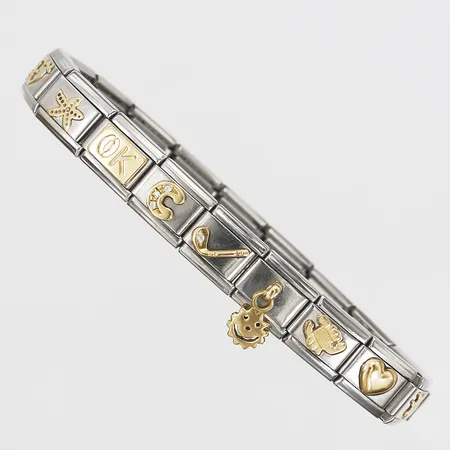 Armband, Nomination, med dekor i 18K guld, flexband med innermått om ca 55 mm, rostfritt stål. Vikt: 17,6 g
