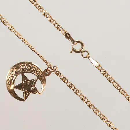 Halsband med hänge, längd 47cm, bredd 2mm, 14K Vikt: 2,6 g