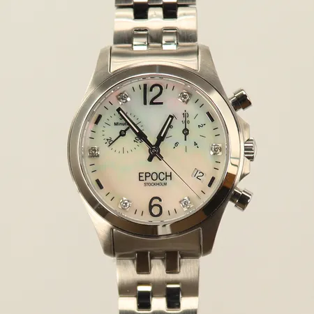 Damur, Epoch Stockholm,  ref nr. EP 3600, diamantindex, datum, quartz, Ø33mm, i box med extra länkbitar