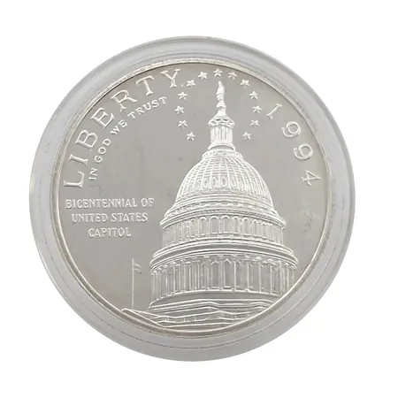Mynt, USA - ONE DOLLAR 1994, silver 900/1000, Ø38 mm, ocirkulerad, förvaras i myntkapsel  Vikt: 26,7 g
