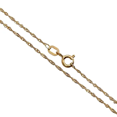 Halskedja Singapore, 9K guld, Guldfynd (GHA), längd 44,5 cm, bredd 1,1 mm, fint skick Vikt: 1 g