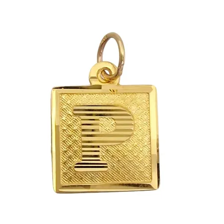 Hänge Bricka med Bokstaven P, 14K guld, längd inkl. ögla 22 mm, bredd 14 mm, fint skick Vikt: 0,9 g