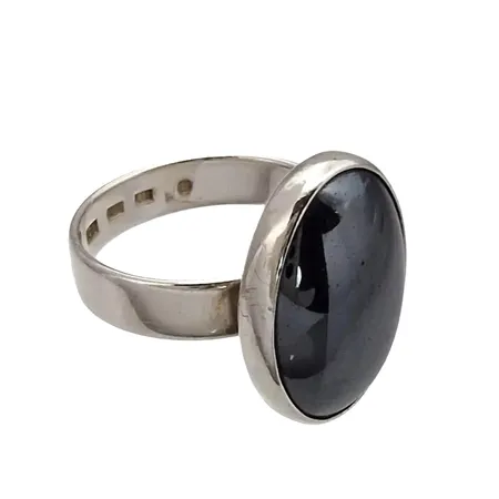 Ring, silver 925/1000, Markasit, Silversmed Ulf Solvin - Stensmedjan, Hökerum, Ø17,0 mm, bredd 4,5-19 mm, tillverkad 1999, fint skick  Vikt: 6,8 g