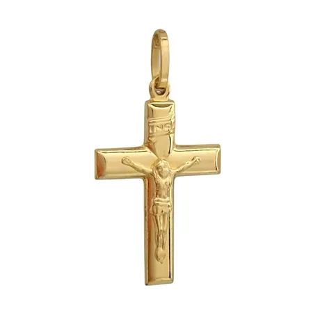 Hänge Krucifix, 18K guld, längd inkl. ögla 33 mm, bredd 17 mm, tjocklek 3,3 mm, fint skick Vikt: 1,7 g