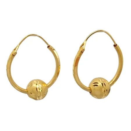 Örhängen Creoler med Klot, 21K guld, creolernas diameter 24 mm, tjocklek 2 mm, avtagbara Klot 9x10 mm, fint skick Vikt: 4,6 g