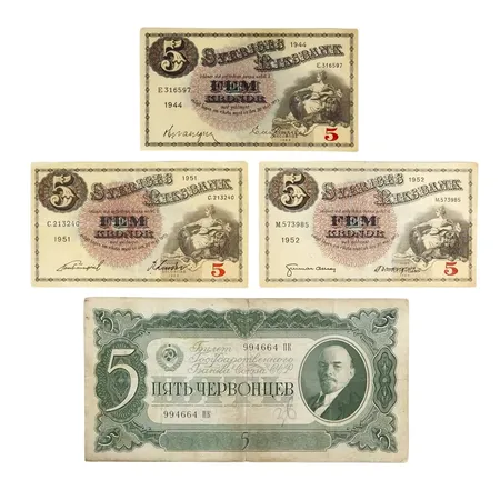 Sedlar Sverige & Ryssland, bl.a. 5 kronor 1944, 1951 och 1952, 1944 i fint skick, hög gradering 