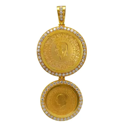 Hänge / mynt Ataturk 1987/2016, hängets Ø 27,5/24 mm, mynt 21,6K, mynthållare 14K guld, mindre ojämnhet, total Vikt: 11,6 g