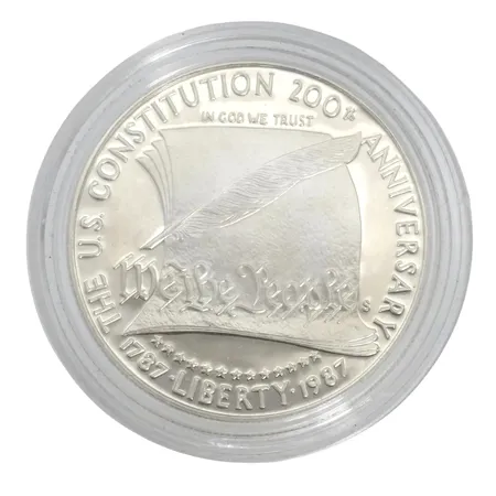 Mynt, USA - ONE DOLLAR 1987, silver 900/1000, Ø38 mm, ocirkulerad, förvaras i myntkapsel  Vikt: 26,7 g