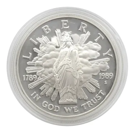 Mynt, USA - ONE DOLLAR 1989, silver 900/1000, Ø38 mm, ocirkulerad, förvaras i myntkapsel  Vikt: 26,7 g