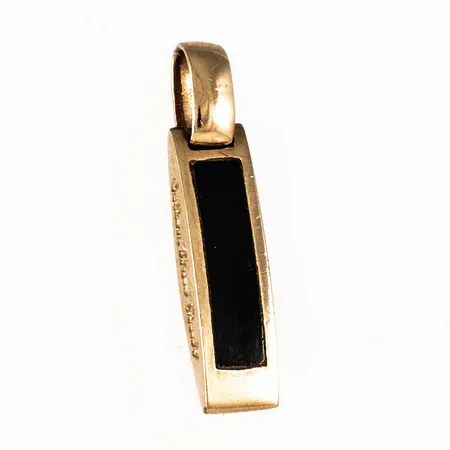 Hänge i 14K guld: Tvåsidig, svart sten/vit pärlemor. Det är 4,5 mm brett, 21,5 mm långt och väger 1,2g. Matt pärlemor.