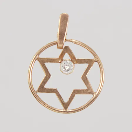 Hänge med vit sten, längd inklusive ögla 25mm, Ø ca 19,6mm, 14K Vikt: 1,5 g