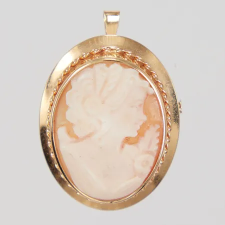 Hänge/ Brosch med camé, mått ca 30x24mm, 18K Vikt: 5 g