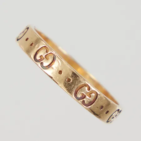 Ring, stl 19¾, bredd 3,8mm, skev/slitet, OBS! Ej märkesdesign, 18K Vikt: 4,1 g