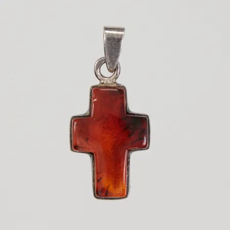 Hänge Kors, bärnsten, ca 15x33mm, Silver 925/1000  Vikt: 3,3 g