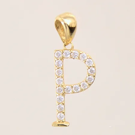 Hänge med vita stenar, bokstaven P, 22x8mm, 18K Vikt: 1 g