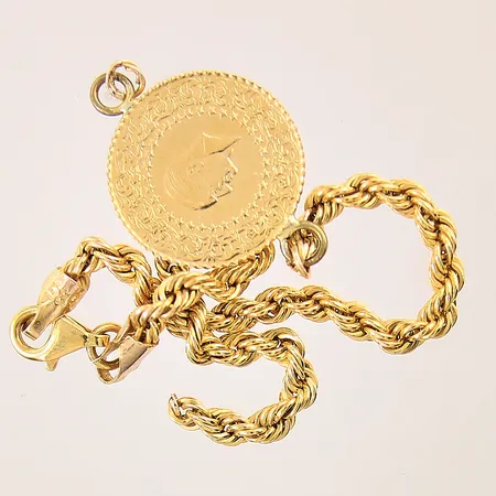 Armband defekt med Ataturk mynt, 14K/21K, bruttovikt: 4,1g. 
