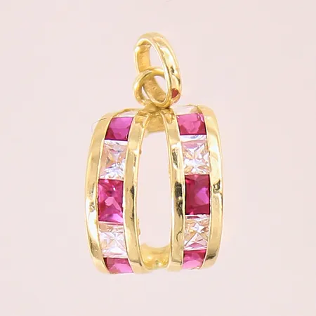 Hänge med rosa samt vita stenar, 15x8mm, ostämplat, 18K Vikt: 0,9 g