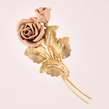 Brosch med blomdekor, längd: 45mm, bredd: 2,8-19mm, 14K Vikt: 5,8 g